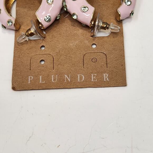 Plunder Design Pink Enamel Rhinestone Hoop Earrings Chunky Post Fashion Jewelry - Picture 4 of 5